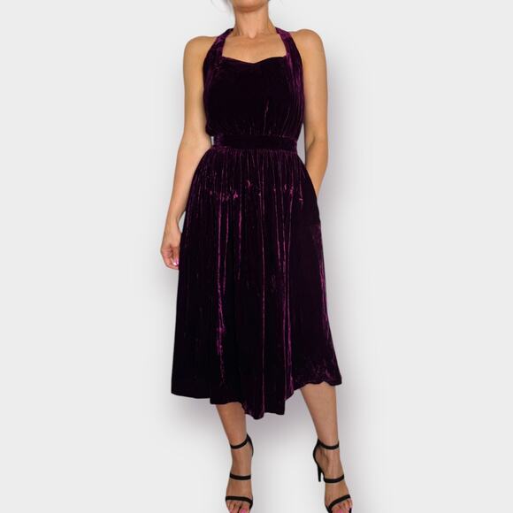 90s‎ Eileen West Plum Velvet Dress - Picture 1 of 6